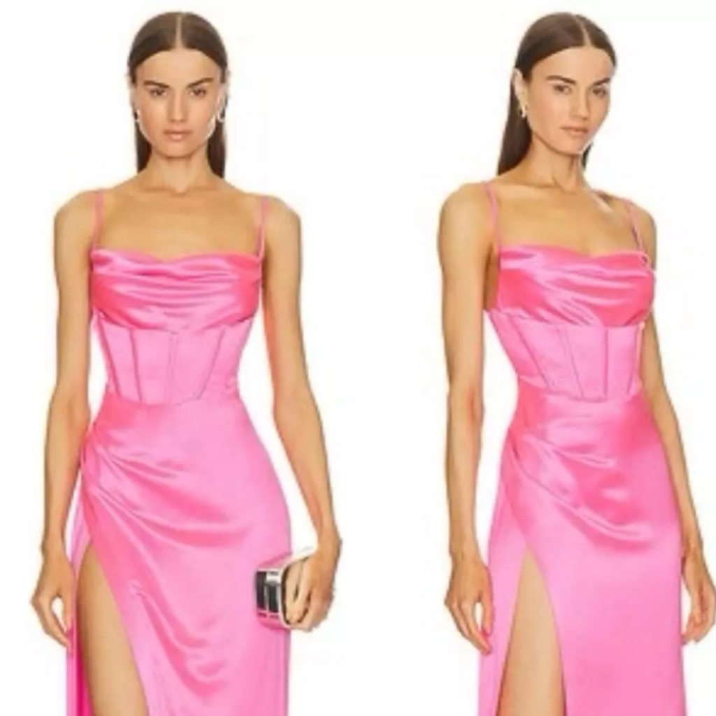 Retrofete "Rosa" Dress, Size L, Hot Pink, Side Slit, Cut-Out, Corset Style